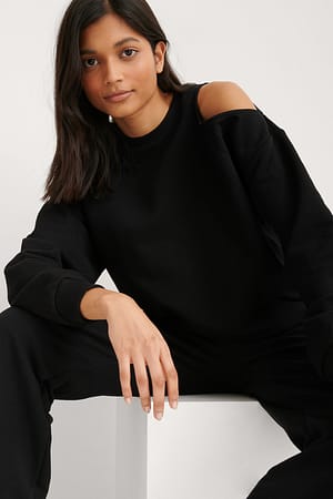 Black Organische sweatshirt met uitgesneden hals