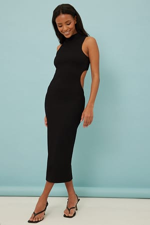 Black Vestido acanalado cut out