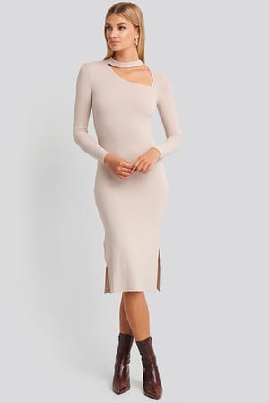 Cut Out Ribbed Midi Dress