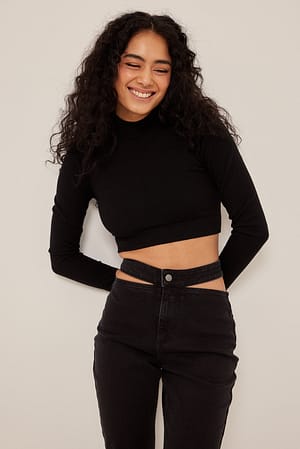 Washed Black Cut Out V-Waist Denim