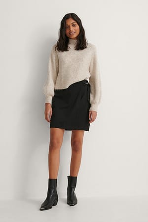Black D-ring Overlap Mini Skirt