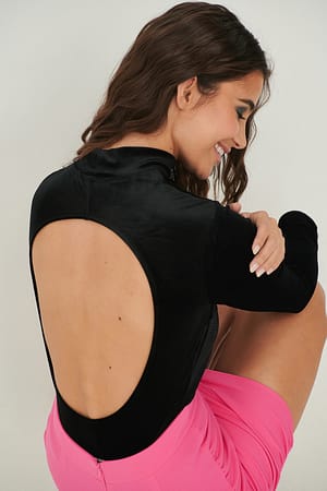 Black Deep Back Velvet Top
