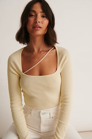 Offwhite Deep Neck Long Sleeve Top