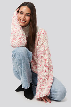 Red Deep Neck Melange Sweater