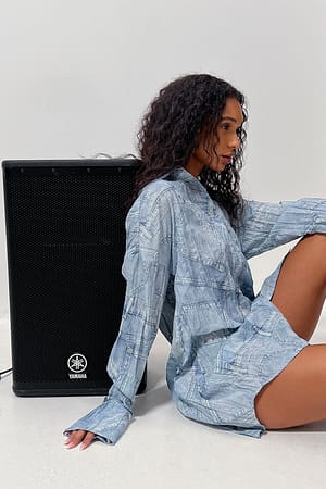 Denim Blue Overhemdjurk met denimprint