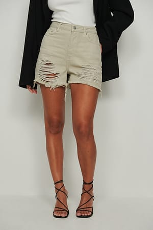 Grey Denimshort med hullede detaljer