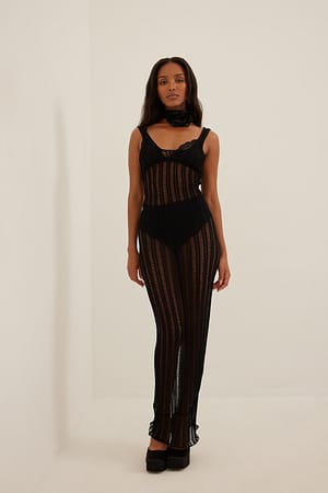 Black Vestido maxi de punto desgastado