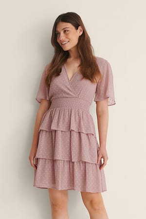 Dobby Smocked Flounce Dress
