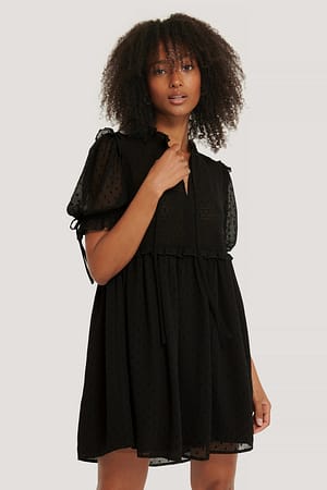 Black Dobby Smocked Mini Dress