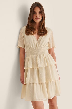 Offwhite Vestido dobby smock con volantes reciclado