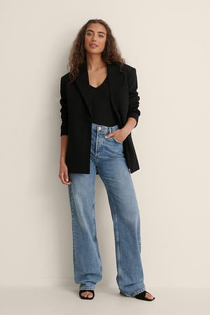 Black V-Neck Rib Top