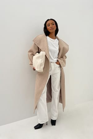 Light Beige Double Breasted Midi Coat