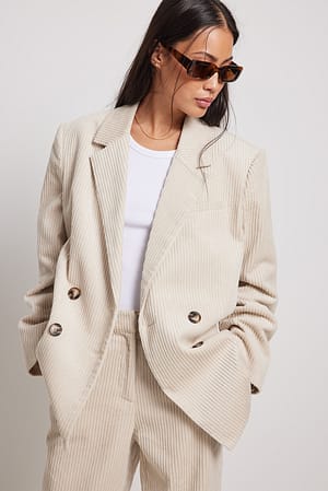 Sand Double Breasted Oversized Corduroy Blazer