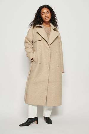 Beige Zweireihig Mantel Wollmischung