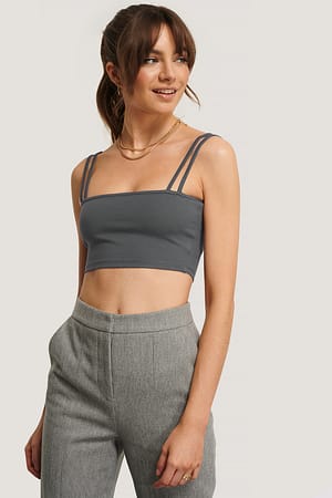 Grey Jersey-Top Mit Doppelten Trägern