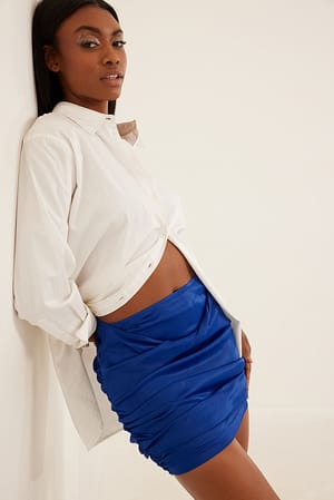 Blue Draped Front Mini Skirt