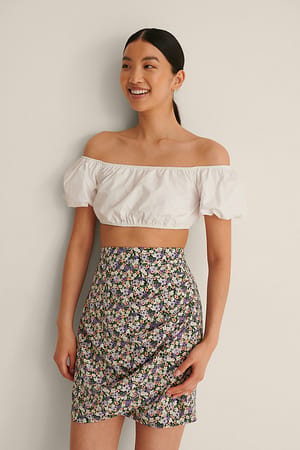 Multi Colour Print Draperet Mininederdel