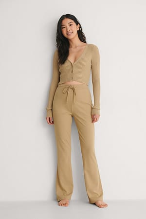 Dark Beige Pantalones bootcut con detalle de cordones