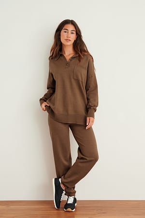 Brown Drawstring Knitted Jogger Pants