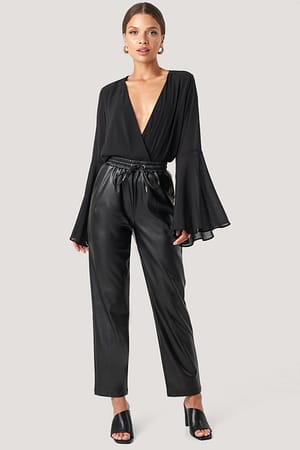 Black Drawstring Pu Pants