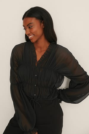 Black Chiffonblus med elastisk midja