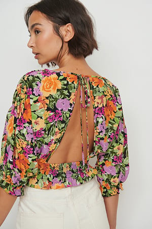 Watercolor Flowers Haut col en V à taille élastique
