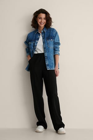 Black Elastic Waist Wide Leg Pants