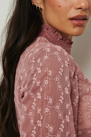 Dark Dusty Pink Långärmad blus med broderi och smock