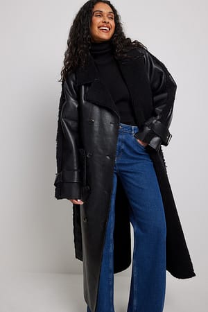 Black Frakke i imiteret shearling