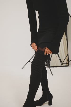 Black Overknee-Stiefel Aus Wildlederimitation