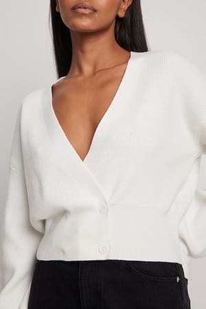Offwhite Fijngebreide vest met manchet