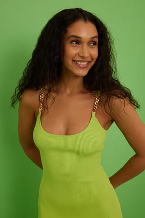 Lime Fine Knitted Golden Buckle Dress