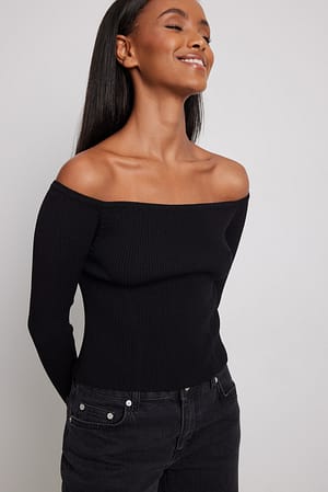Black Finstickad topp utan axlar