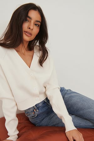 White Fine Knitted V-Neck Cardigan