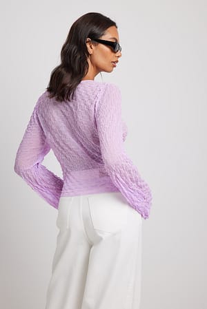 Light Lilac Fintstrikket top med vide ærmer