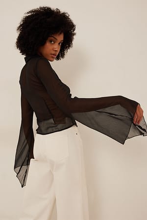 Black Fitted Long Sleeve Chiffon Blouse