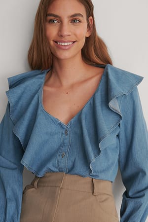 Mid Blue Denimnederdel Med Vidde