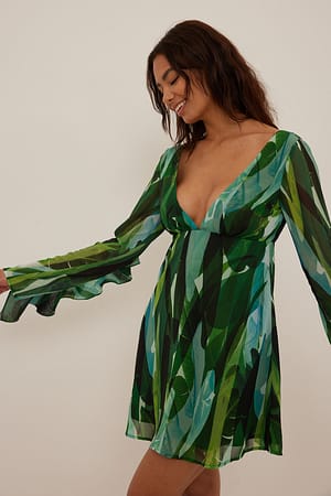 Palm Print Mini-jurk met wijde mouwen