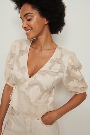 Beige Topp Med Blomstertrykk