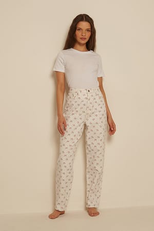 Flower Print Mom Jeans Med Blomstertrykk