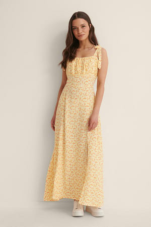 Yellow Print Robe midi à bretelles nouées