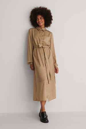 Beige Print Kaftan fleuri