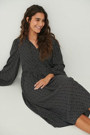 Black Dot Flowy LS Maxi Dress