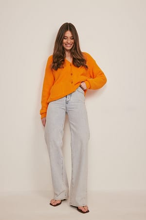 Orange Lodden strikket cardigan med lomme