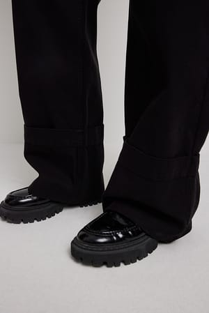 Black Fold Up Loose Trousers