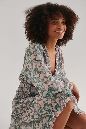 Rosey Floral Frill LS Mini Dress