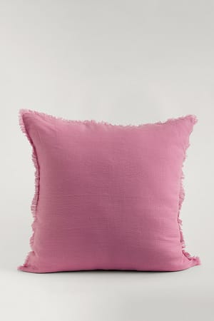 Pink Pudebetræk i hør med frynsekant