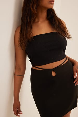 Black Front Detailed Tie Mini Skirt