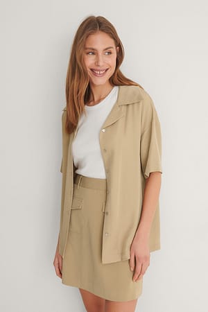Beige Front Pocket Mini Skirt