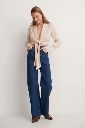 Beige Bluse Med Knude Foran